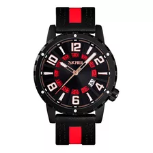 Reloj Hombre Skmei 9202 Cuero Ecologico Minimalista Elegante Color De La Malla Negro/rojo