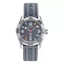 Reloj Nautica Nappof901 Polignano 36mm Color De La Correa Gris Oscuro Color Del Bisel Plateado Color Del Fondo Gris Oscuro