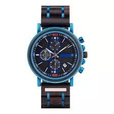 Reloj Bobo Bird Original Madera Zebra Acero Inoxidable Azul