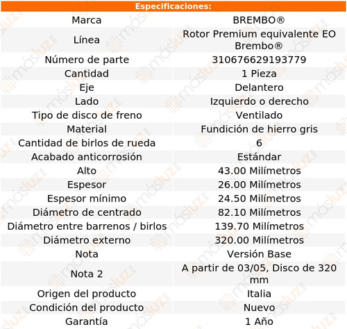 Rotor Freno Izquierdo O Derecho Delantero Qx56 05/06 Brembo Foto 3