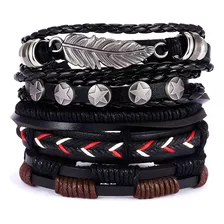 Pulseras De Moda Para Hombre De Cuero Genuino Pack 5