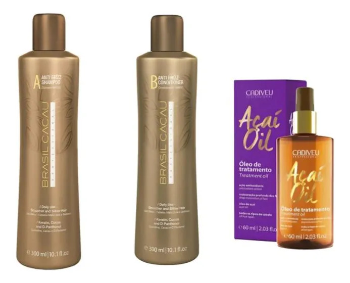 Kit Shampoo, Acondicionador Anti Frizz Y Oleo Brasil Cacao