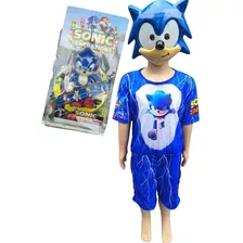 Fantasia Infantil Menino Sonic Com Máscara Plastico Curto