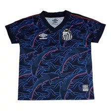 Camisa Umbro Santos Infantil Of 3 2023 Azul Japão