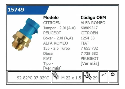 Bulbo Temperatura Electroventilador Peugeot Boxer 2.2 Hdi