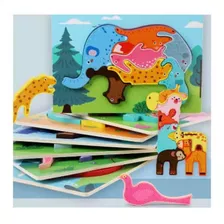 Juego Puzzles De Madera De Animales Juego Para Niños 5un