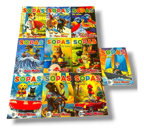 Pack 10 Sopas de Letras para Niños — 6 a 8 años · con dibujos · ideal regalo cumpleaños — KIOSTRO Chile