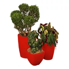 Kit 3 Vaso Polietileno Variados Planta Decoração Jardim Cd40 Cor Vermelho