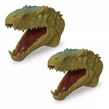 2 Cabeça Dinossauro Dino Tirex Fantoche De Mão Pronta Entre
