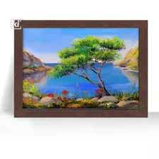 Quadro Decorativo Paisagem Baia Arvore Mar A4 32cm