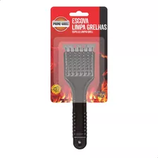 Escova Para Grelha Limpa Churrasqueira Raspador Cerda Inox Cor Preto