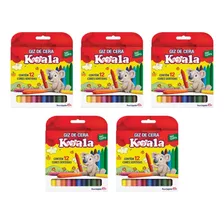 Kit 5 Caixas De Giz De Cera 12 Cores Koala - Não Tóxico