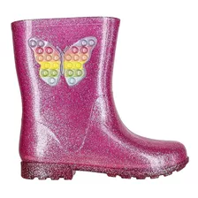 Bota Infantil Galocha Feminina Rosa Meninas Impermeável Chuva Glitter Charmosinha Chic