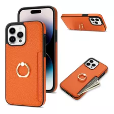 Funda Carcasa De Cuero Con Anillo Para iPhone 15 14 13 12