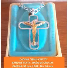 Medalla Dije Con Cadena Con Cruz Cristo Baño De Plata 