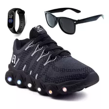 Tenis Infantil Led Meninos Casual Com Luzes Oculos Relogio