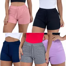 Kit 5 Short Feminino Canelado Cintura Alta Com Elastico