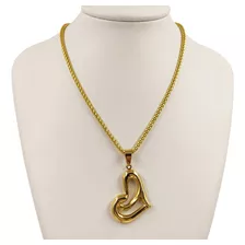 Conjunto Colar E Pingente Coração Grande Banhado A Ouro 18k Cor Dourado