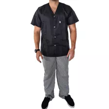 Camisa Jaleco Sem Gola Curto Manga Curta 3 Bolsos