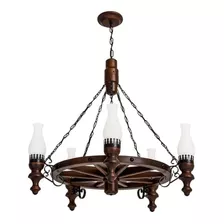 Lustre Roda De Carroça 905e Luminária Rústica Müller Cor Envelhecido 110/220v