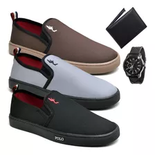 Kit 3 Sapatenis Tênis Mocassim Iate Casual Masculino+ Brinde