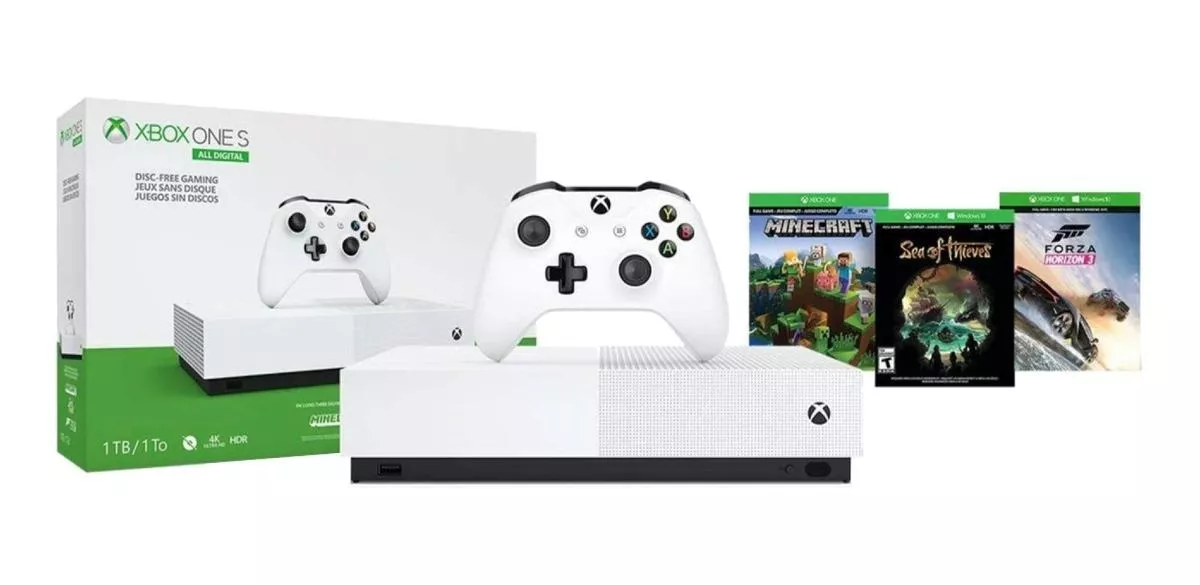 Microsoft Xbox One S 1tb All-digital Edition: Minecraft/sea Of Thieves/forza Horizon 3 Color  Blanco