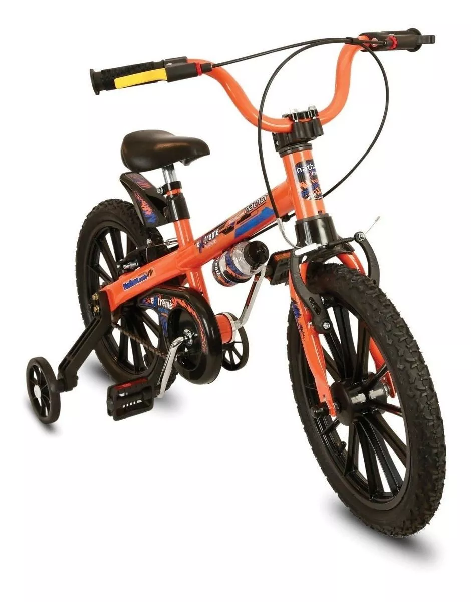 Bicicleta  Infantil Nathor Extreme Aro 16 Freios V-brakes Cor Laranja Com Rodas De Treinamento