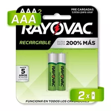 Pilas Baterias Rayovac Recargables 2 Piezas Aaa 600 Mah