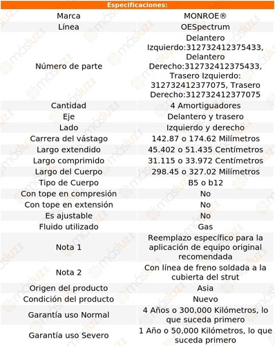 Kit 4 Amortiguadores Gas Oespectrum Firefly Pontiac 94/00 Foto 3