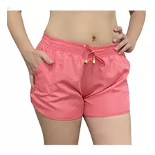 Short Feminino Tactel Liso 2 Bolsos Blogueirinha Verão Praia