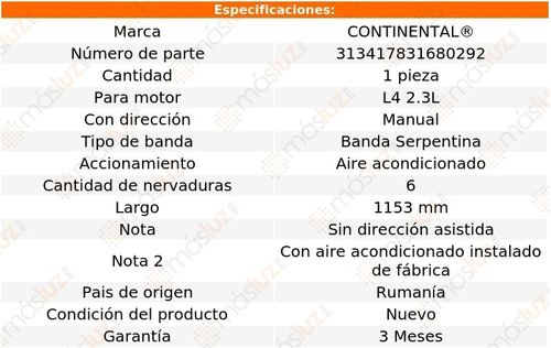 Banda 1153 Mm Acc Tempo Ford L4 2.3l 85/86 Continental A/a Foto 5