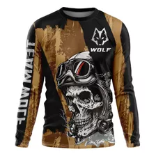 Playera Hombre Motociclista Calavera Wolf Racing Jersey