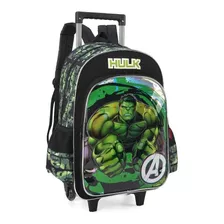 Mochila Hulk De Rodinhas E De Costas Infantil Com Uma Luva Cor Verde