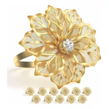 12 Servilleteros Con Estampado Floral De Metal De Color Dorado