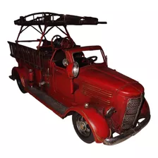 Escultura Metalica Camion Bombero Rojo 50x17x20cm