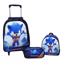 Kit Mochila Sonic Games Rodinhas Infantil Menino Escolar