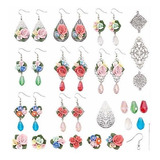 Sunnyclue Diy 8 Pairs Mixed Flower Cabochon Earring Jewelry
