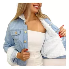 Jaqueta Jeans Forrada Casaco Feminino Pelúcia Moda Inverno