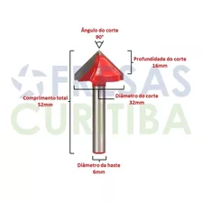 Fresa V Carving V Bit 6 X 32 X 90º - Cnc - Spindle - Tupia