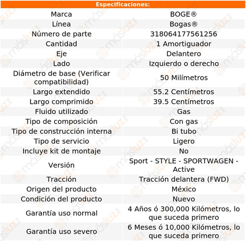 (1) Amortiguador Gas Izq/der Del Bora L5 2.5l 09/10 Boge Foto 2