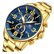 Mini Focus Hombres Negocios Oro Esfera Grande Relojes Color Del Fondo Azul