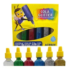 Cola Glitter Colorida Acrilex 6 Cores 23g Escolar Artesanato