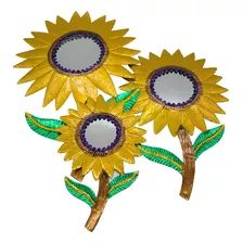 Triada De Girasoles Con Espejo Para Pared De Hojalata