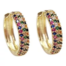 Brinco Argola Banhado A Ouro 18k Cravejado Zirconia Colorida