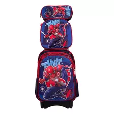 Mochila De Primaria Spiderman Lonchera Lapicera Y Ruedas