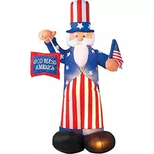 Gemmy Patriótico Inflable 6' Tío Sam Con Bandera Americana