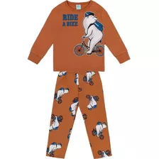 Pijama Infantil Masculino Kyly Moletom Peluciado Ride A Bike