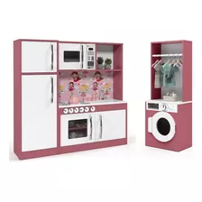 Brinquedo P/ Menina Cozinha Com Cooktop Lavanderia Infantil