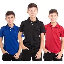 Kit 3 Camisa Polo Infantil Malha Piquet De Alta Qualidade