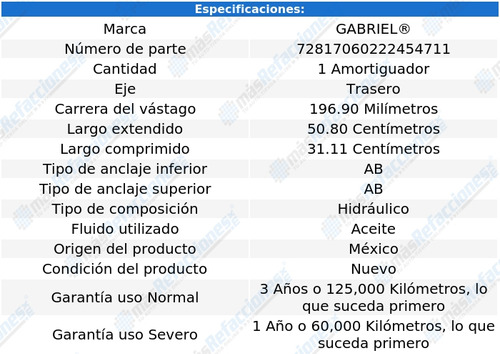 Amortiguador Hid Trasero Pickup De 1994 A 2008 Gabriel Foto 2